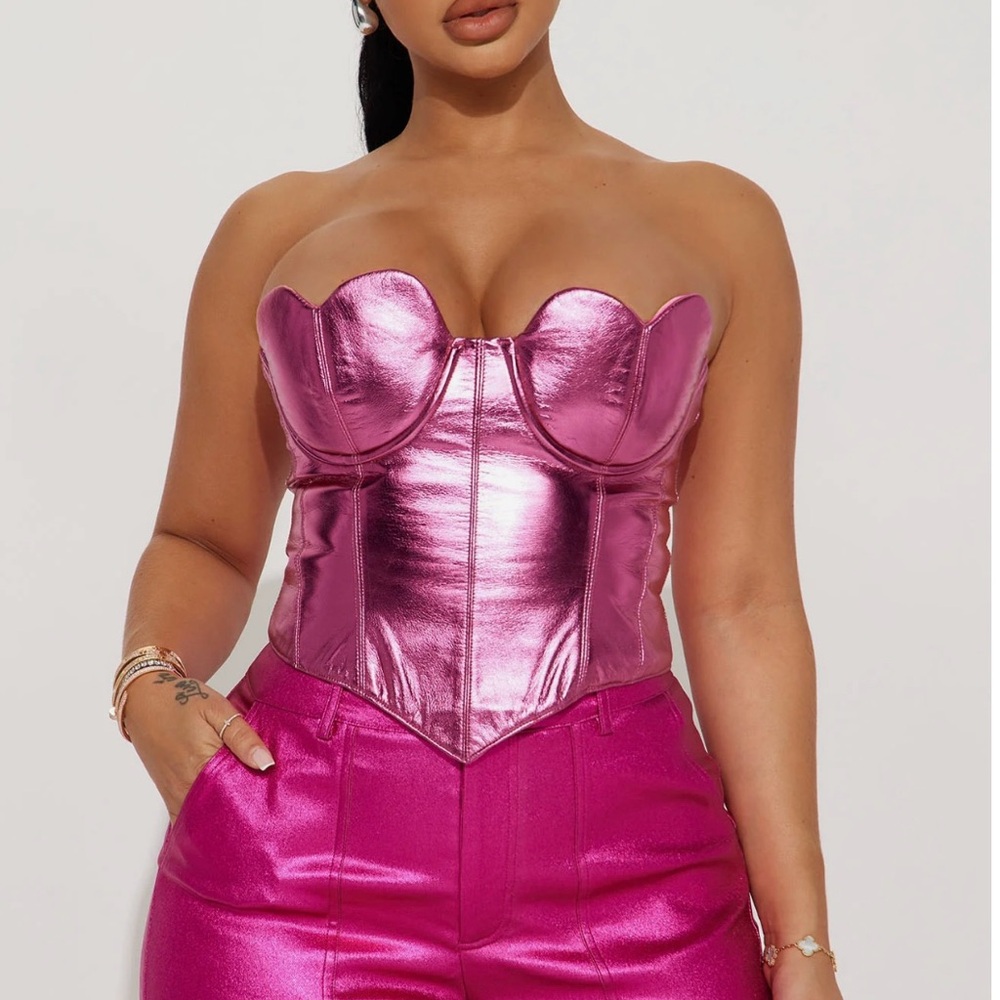Metallic Pink Strapless Corset Top